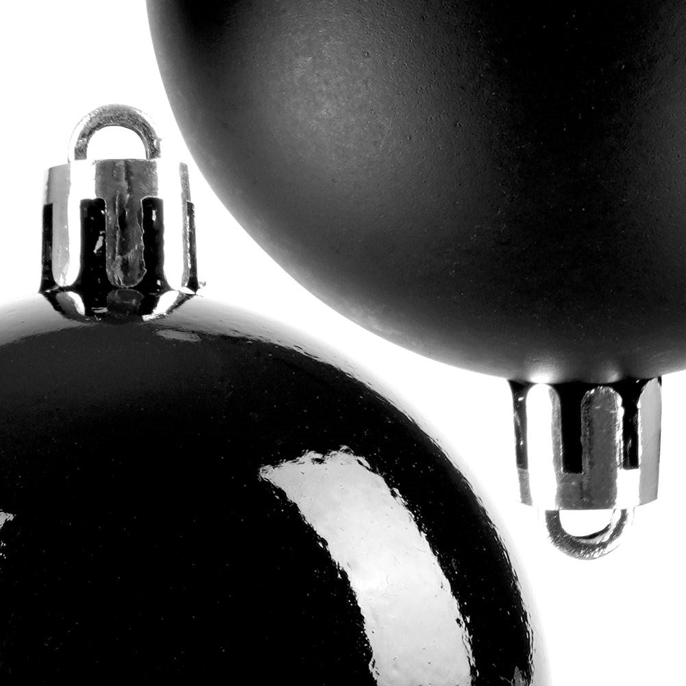 Set of 12 unbreakable black Christmas tree balls, matte & glossy