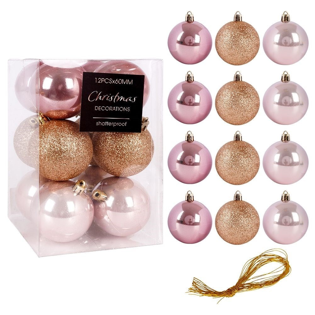 Set of 12 unbreakable pink Christmas tree balls - glitter & matte