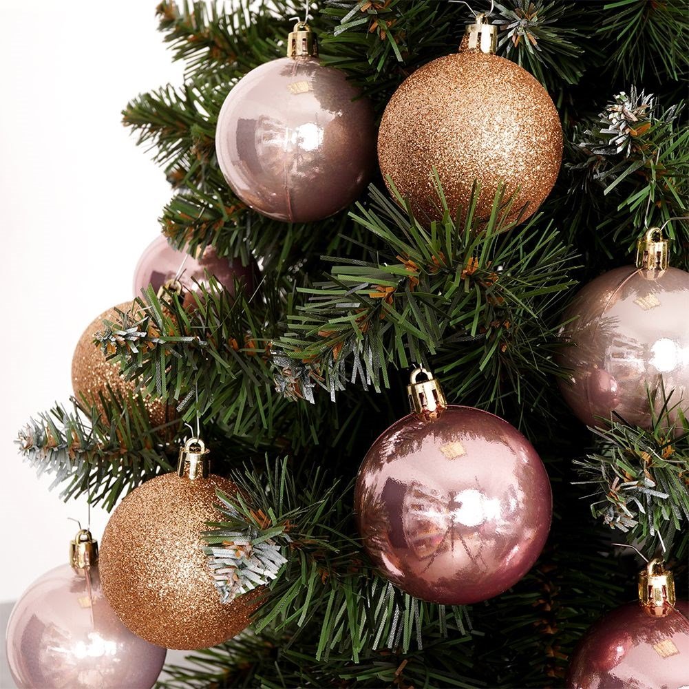 Set of 12 unbreakable pink Christmas tree balls - glitter & matte