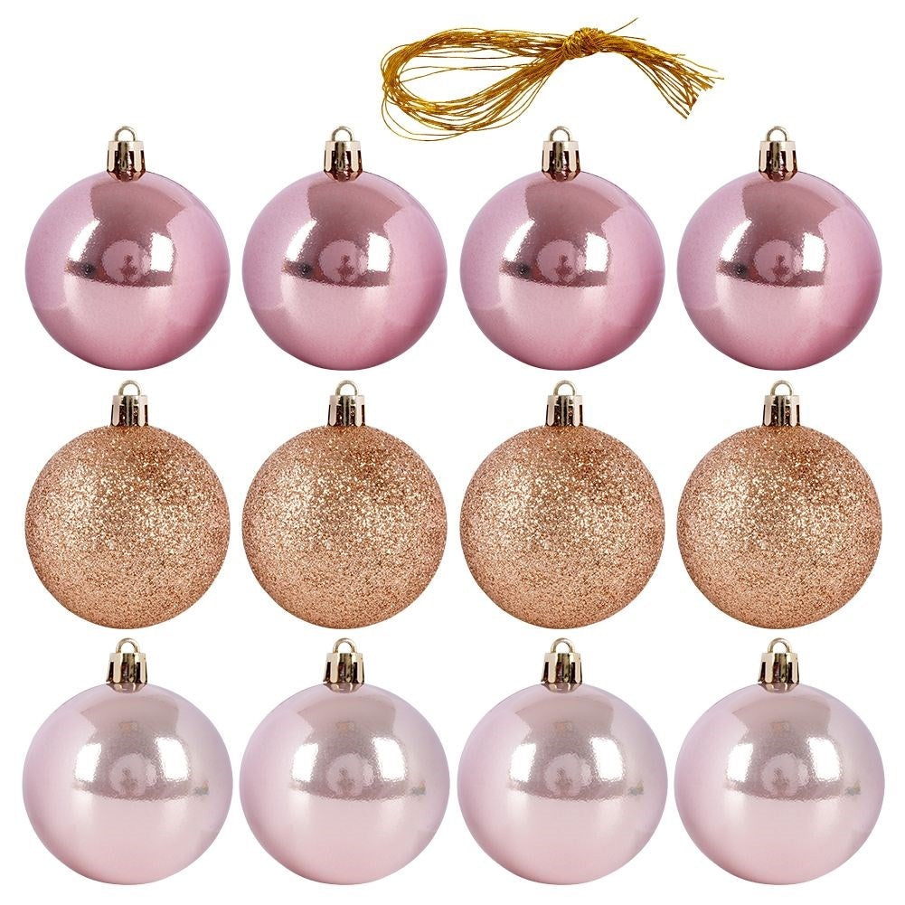 Set of 12 unbreakable pink Christmas tree balls - glitter & matte