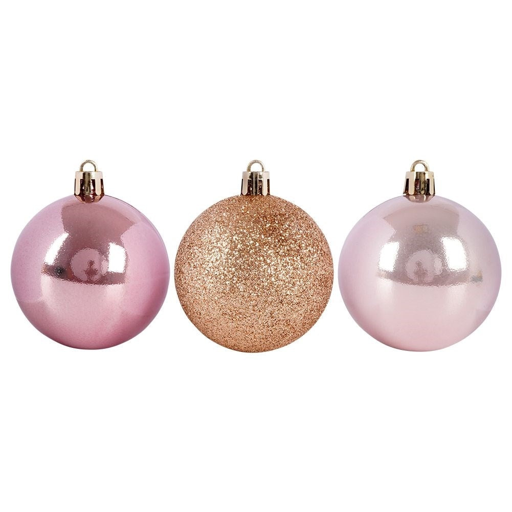 Set of 12 unbreakable pink Christmas tree balls - glitter & matte