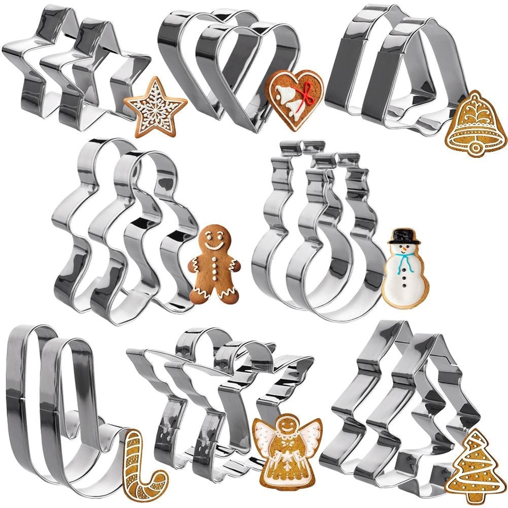 Set of 16 stainless steel Christmas cookie tins with storage