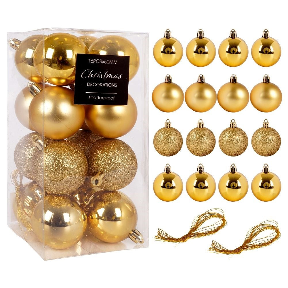 Set of 16 unbreakable Christmas tree balls in gold