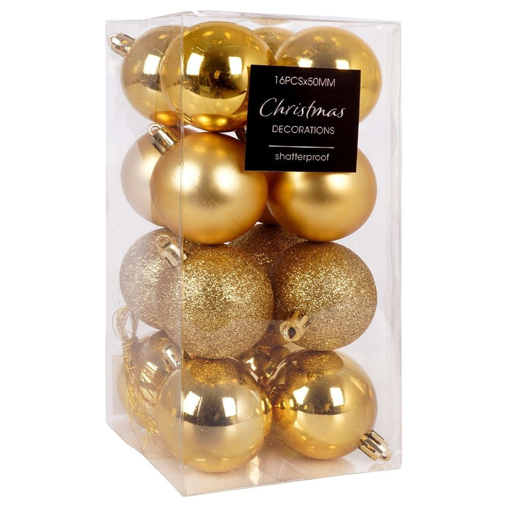 Set of 16 unbreakable Christmas tree balls in gold