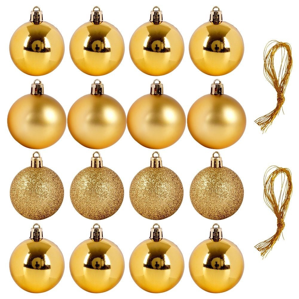 Set of 16 unbreakable Christmas tree balls in gold
