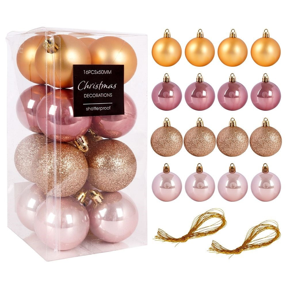 Set of 16 unbreakable Christmas tree balls in gold and pink