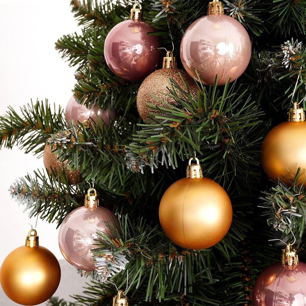 Set of 16 unbreakable Christmas tree balls in gold and pink