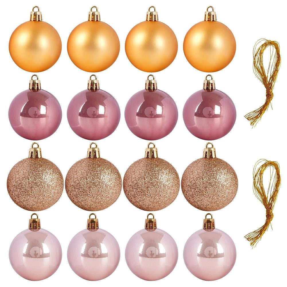 Set of 16 unbreakable Christmas tree balls in gold and pink