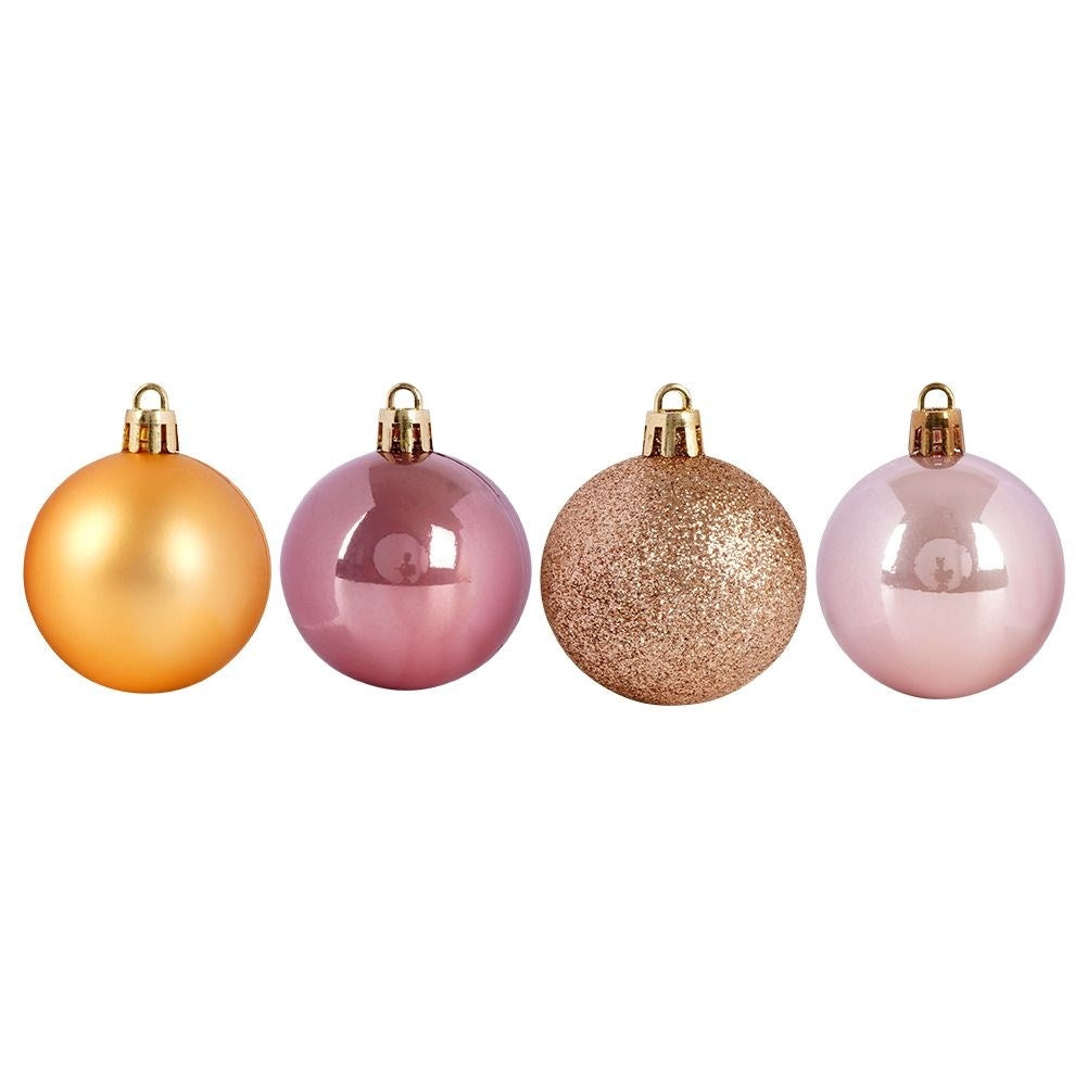 Set of 16 unbreakable Christmas tree balls in gold and pink