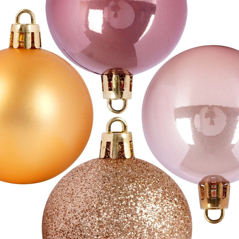 Set of 16 unbreakable Christmas tree balls in gold and pink