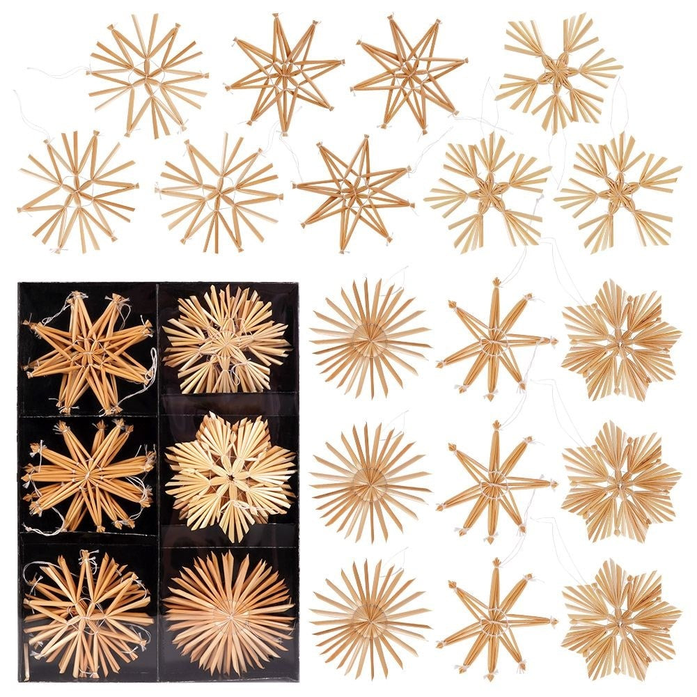 Set of 18 straw decorations in 6 designs for the Christmas tree