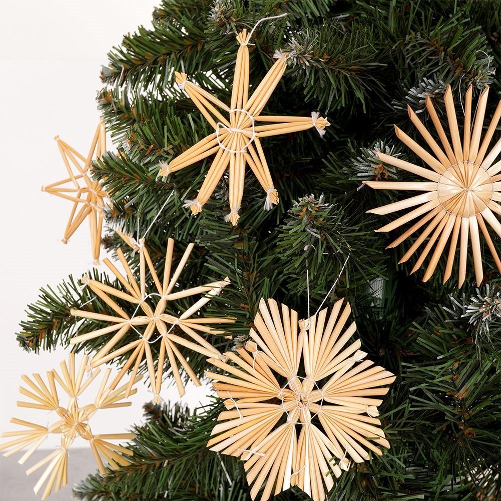 Set of 18 straw decorations in 6 designs for the Christmas tree