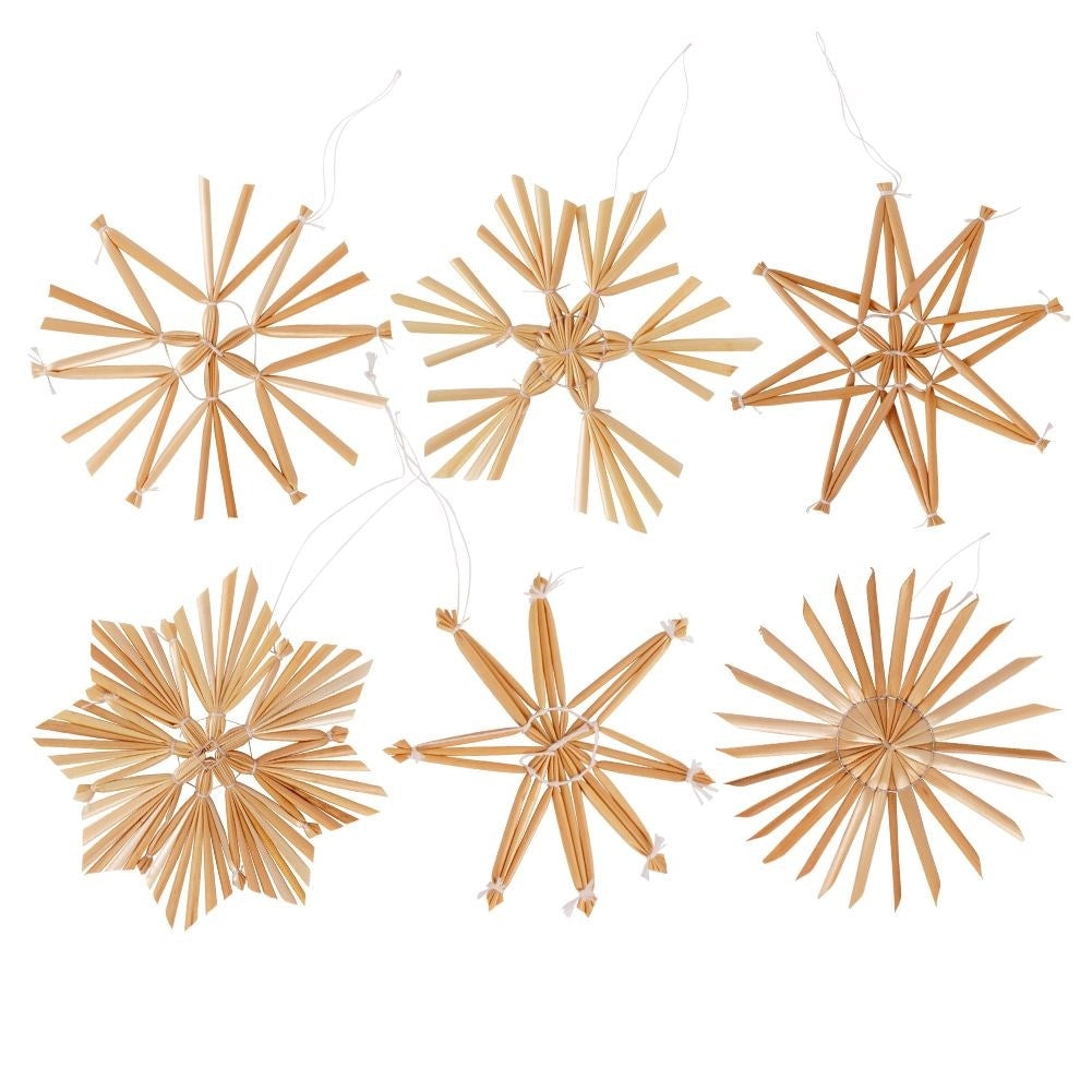 Set of 18 straw decorations in 6 designs for the Christmas tree