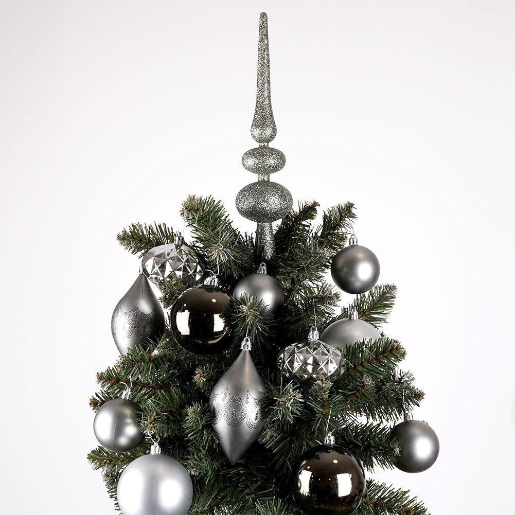 Set of 19 unbreakable Christmas tree balls in silver, matt and shiny