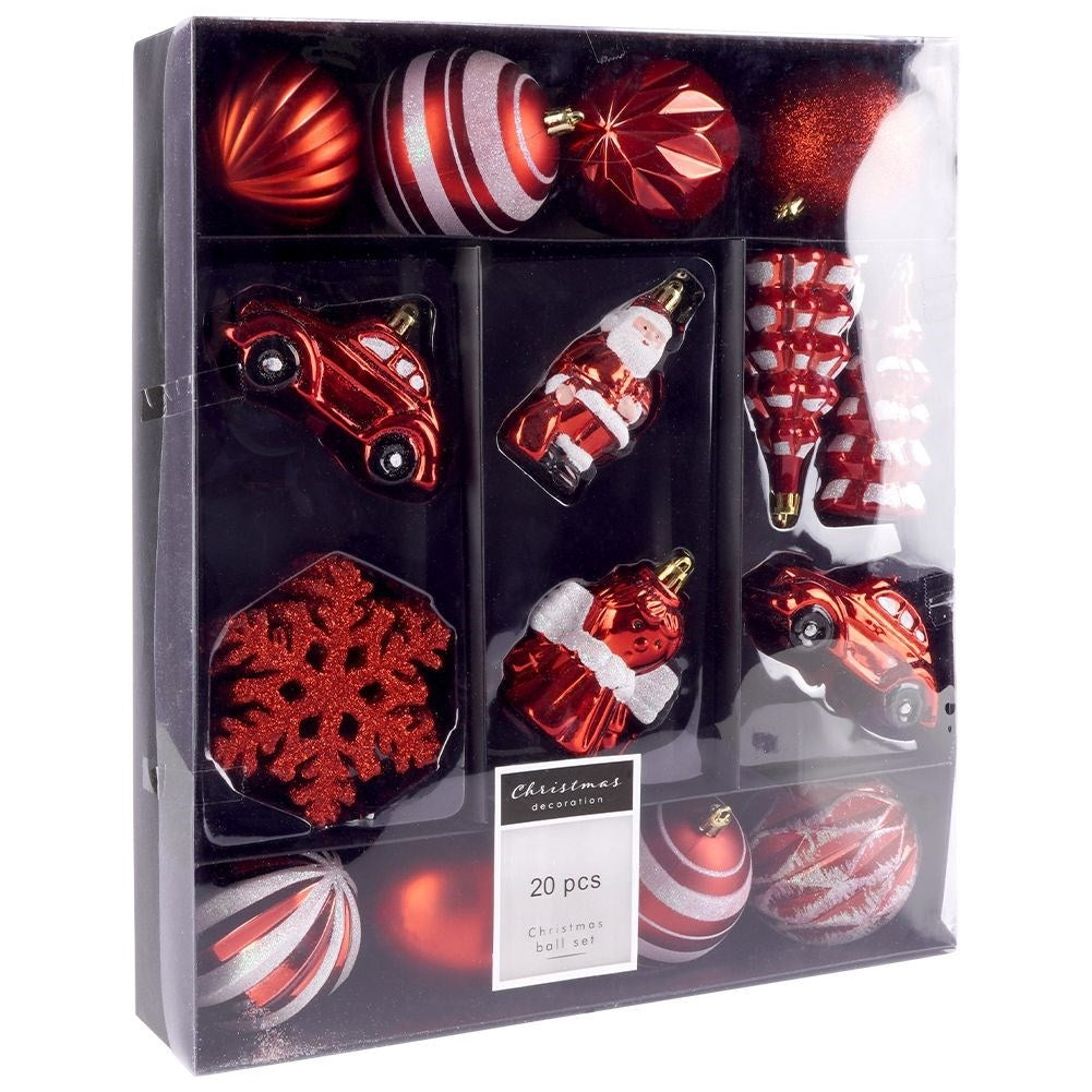 Set of 20 unbreakable Christmas tree balls in different patterns
