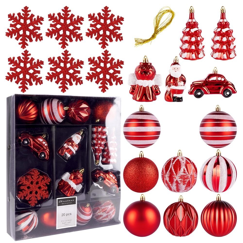 Set of 20 unbreakable Christmas tree balls in different patterns