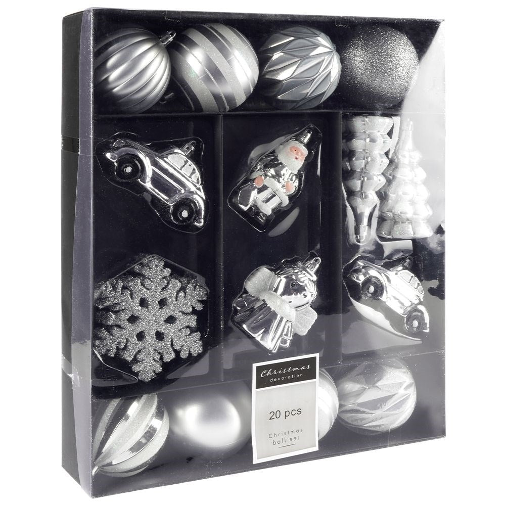 Set of 20 unbreakable Christmas tree balls in different patterns