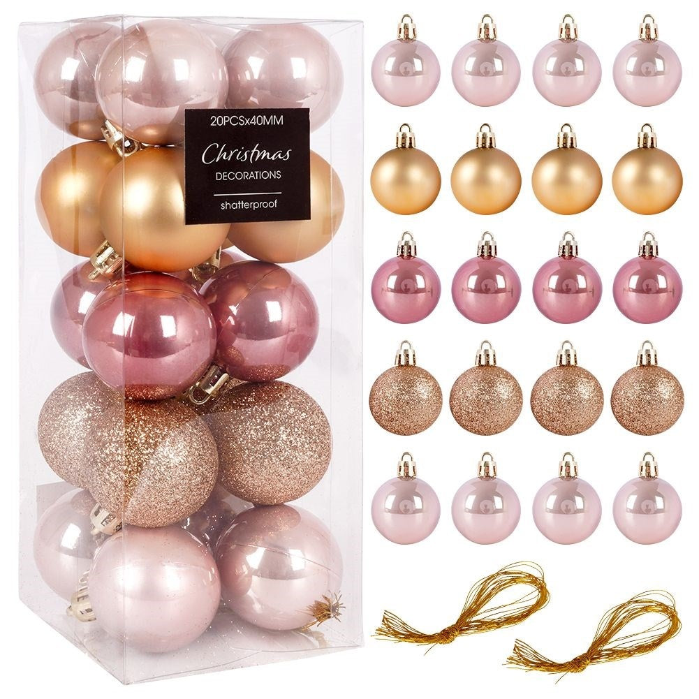 Set of 20 unbreakable Christmas tree balls in gold and pink