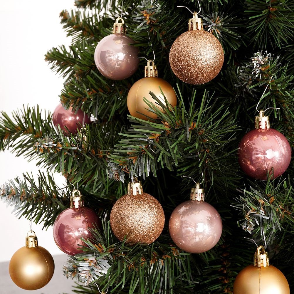 Set of 20 unbreakable Christmas tree balls in gold and pink