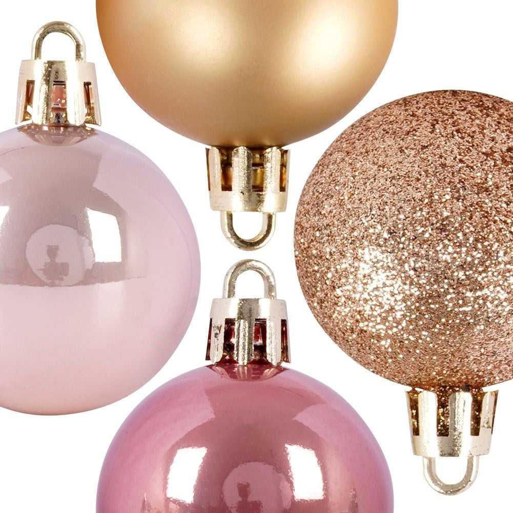 Set of 20 unbreakable Christmas tree balls in gold and pink