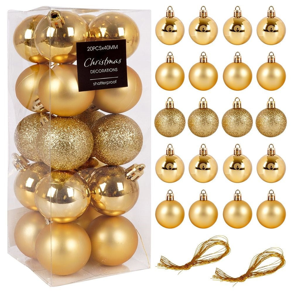 Set of 20 unbreakable Christmas tree balls in gold, glittery and matte