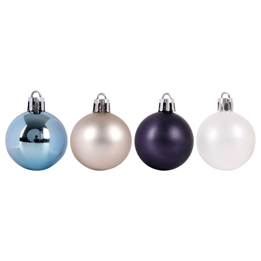 Set of 20 unbreakable Christmas tree balls in white, silver and blue