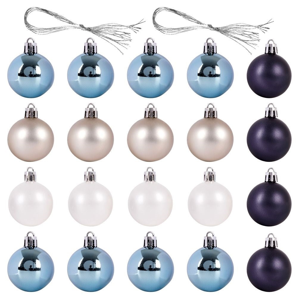Set of 20 unbreakable Christmas tree balls in white, silver and blue