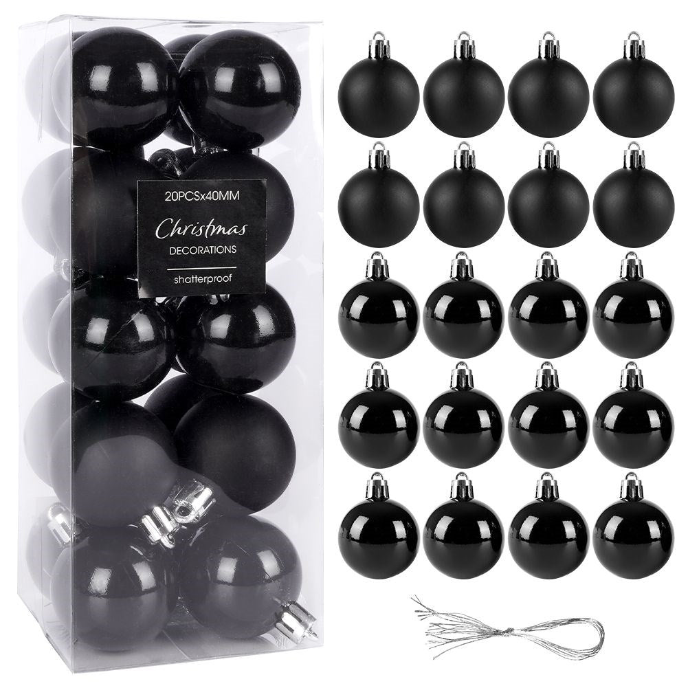 Set of 20 unbreakable durable Christmas tree balls in black