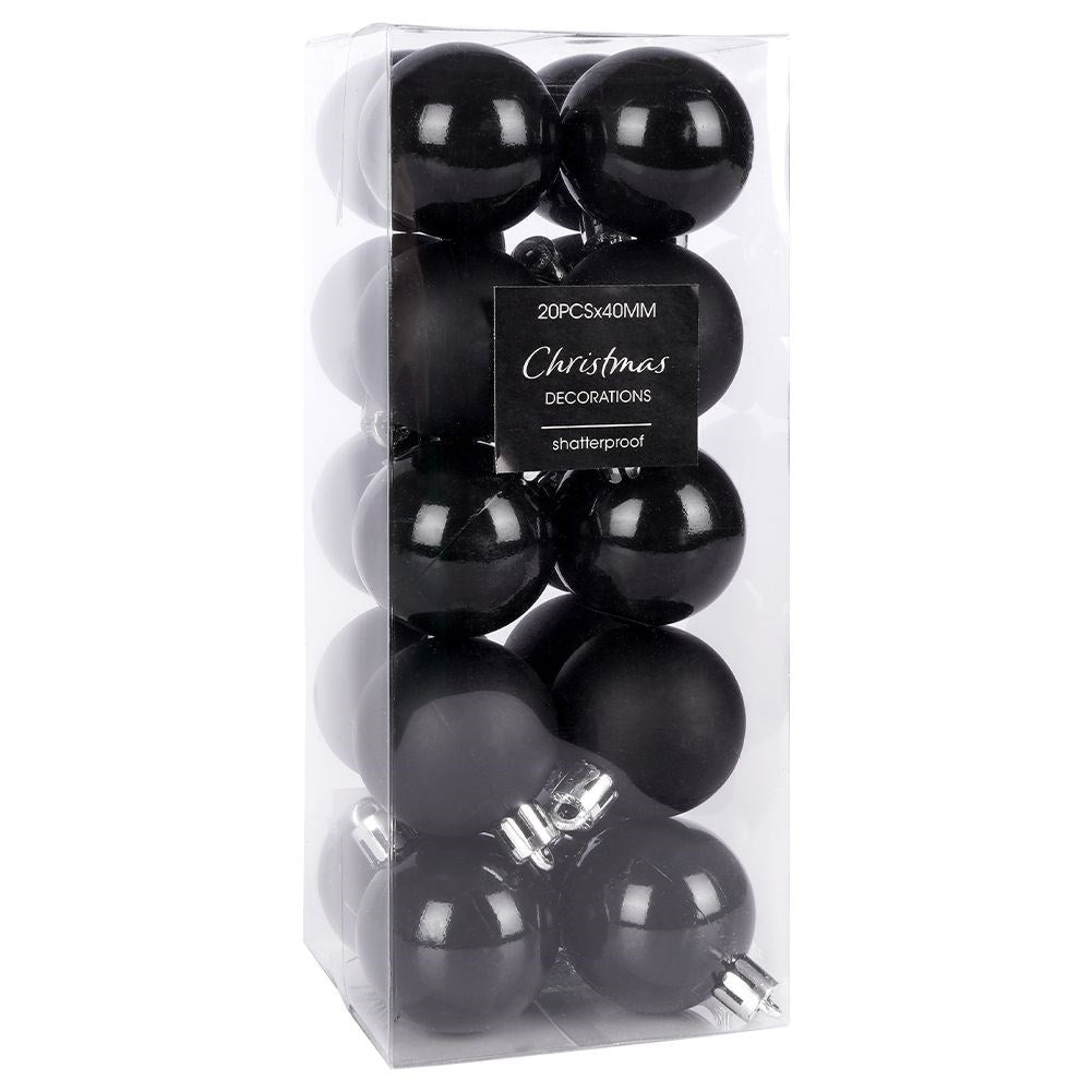 Set of 20 unbreakable durable Christmas tree balls in black