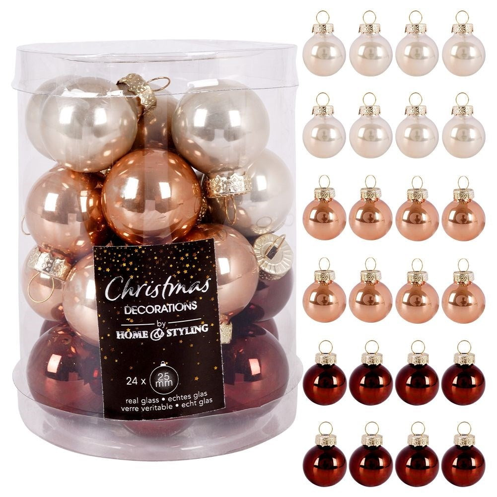 Set of 24 Elegant Amber Christmas Tree Baubles