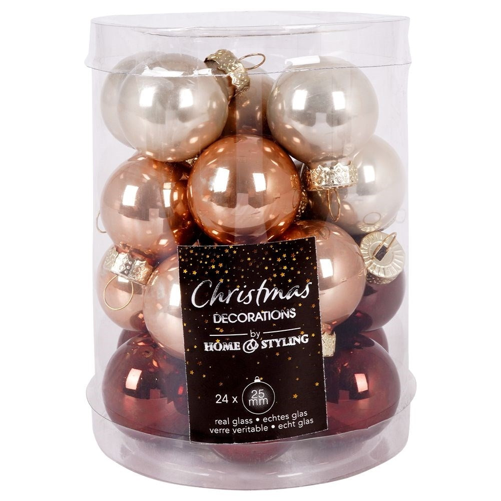 Set of 24 Elegant Amber Christmas Tree Baubles