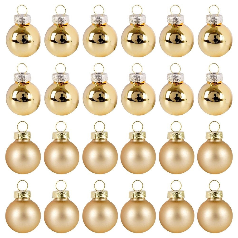 Set of 24 Gold Glass Balls: Matte & Shiny Christmas Decorations