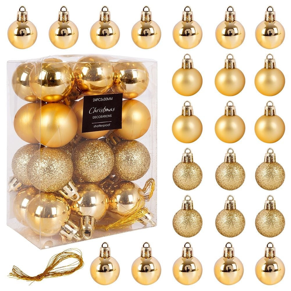 Set of 24 Unbreakable Christmas Baubles in Gold for Christmas Tree