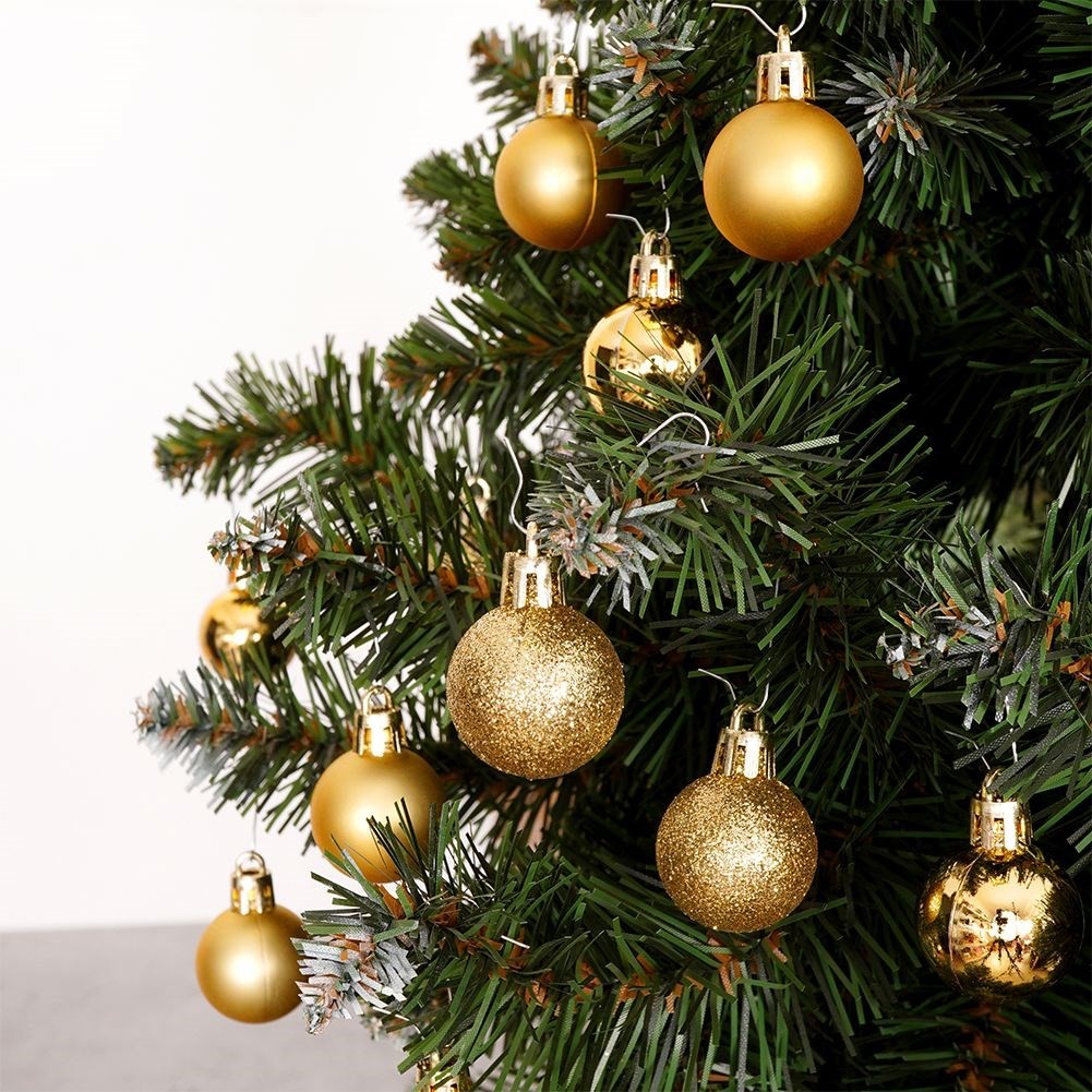 Set of 24 Unbreakable Christmas Baubles in Gold for Christmas Tree
