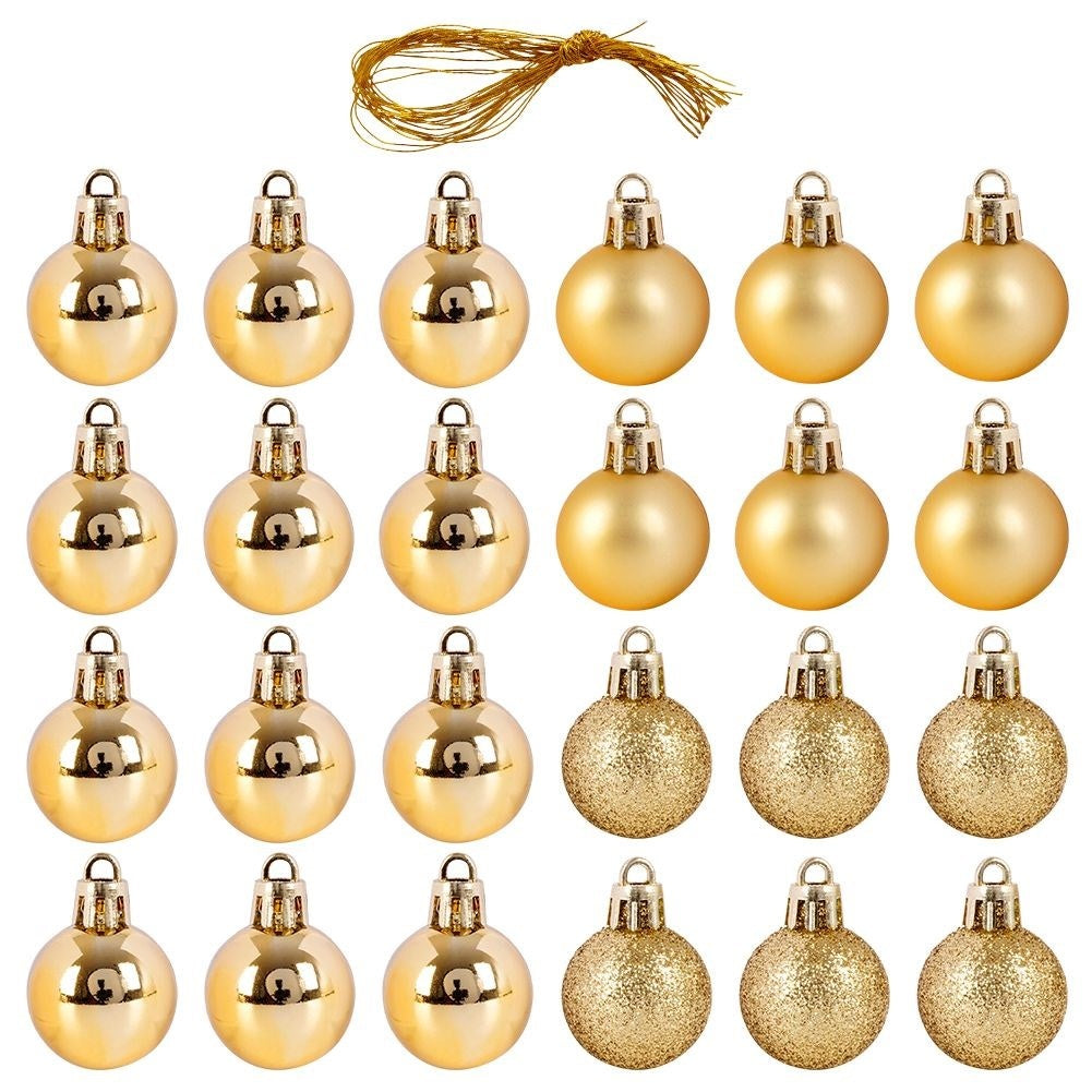 Set of 24 Unbreakable Christmas Baubles in Gold for Christmas Tree