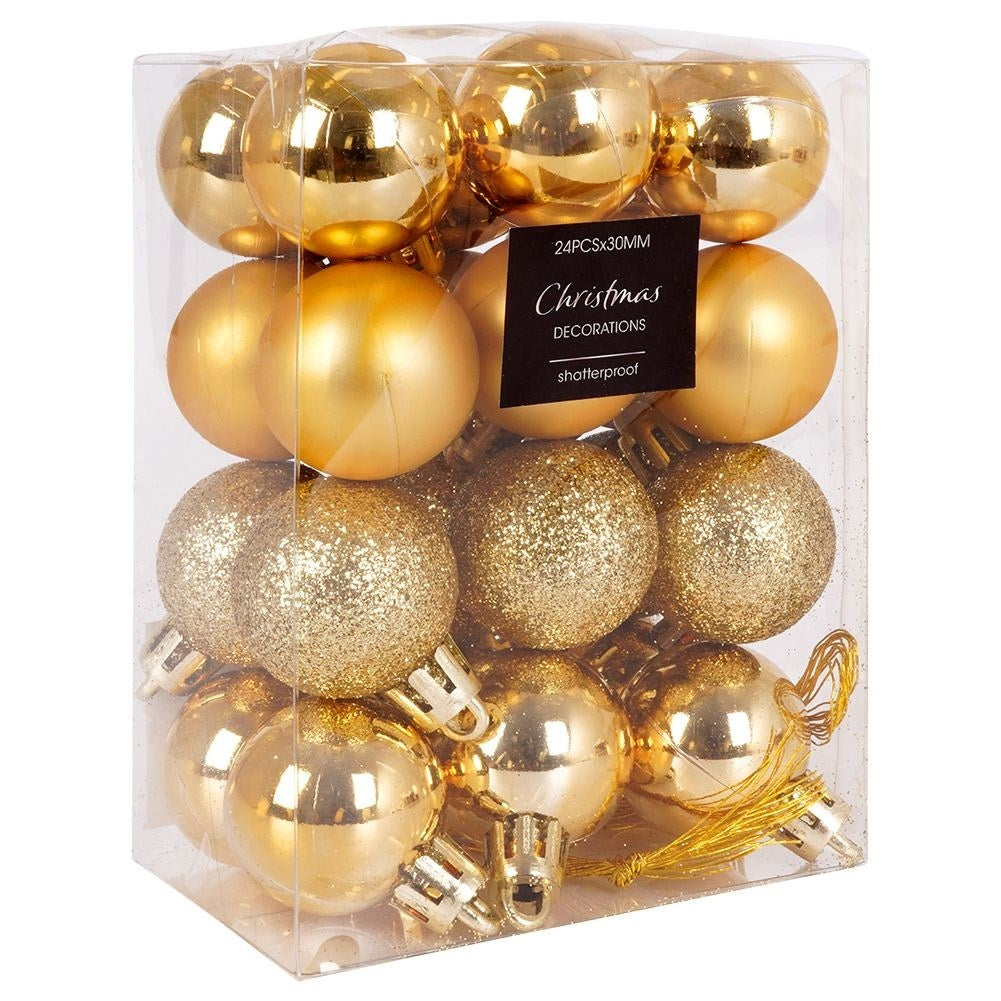 Set of 24 Unbreakable Christmas Baubles in Gold for Christmas Tree