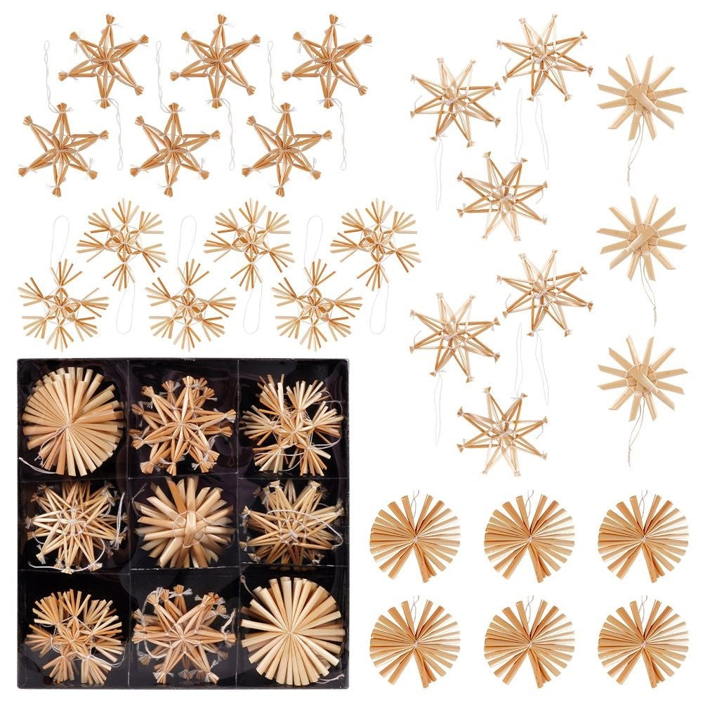 Set of 24 straw decorations in 5 designs for the Christmas tree