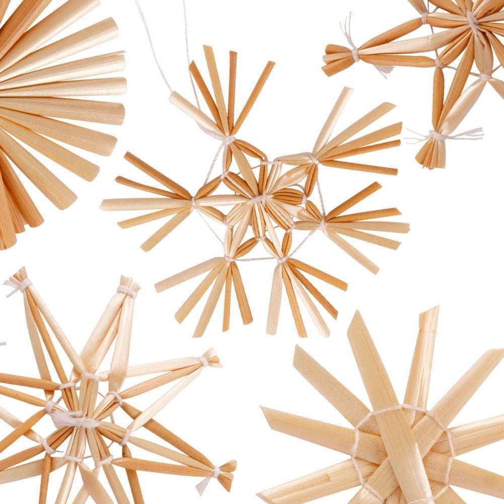 Set of 24 straw decorations in 5 designs for the Christmas tree