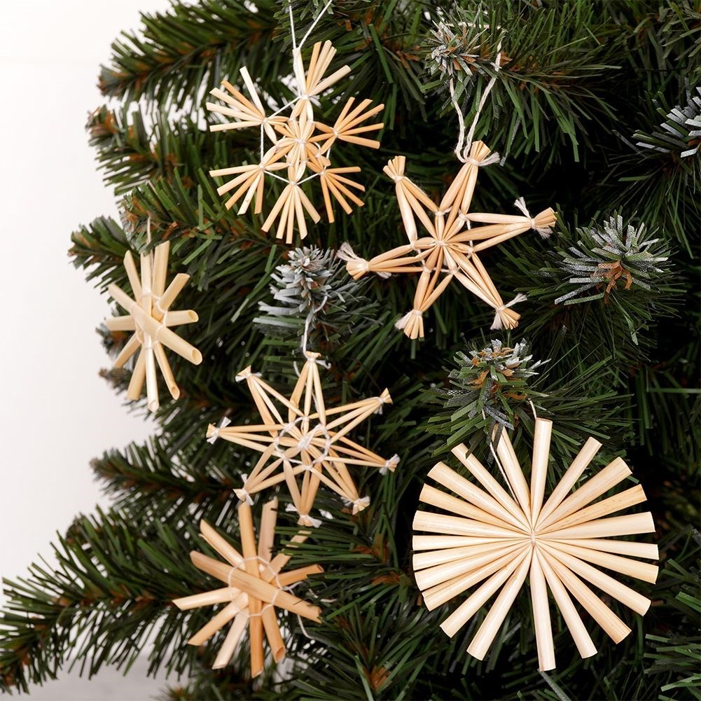 Set of 24 straw decorations in 5 designs for the Christmas tree