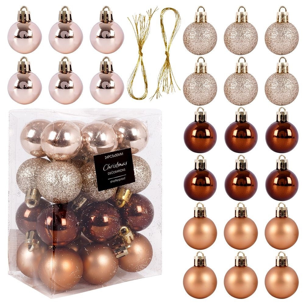 Set of 24 unbreakable Christmas tree balls in amber