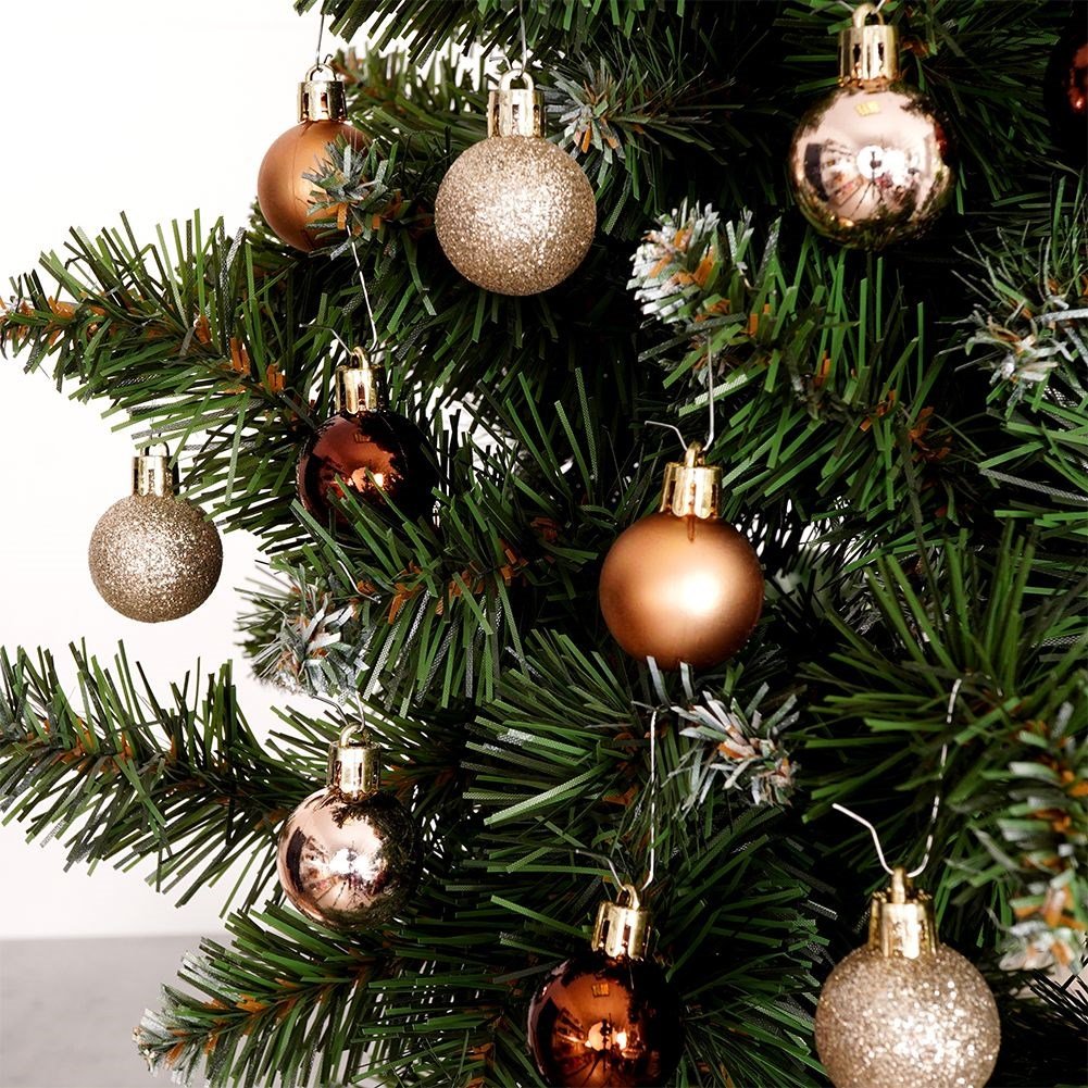 Set of 24 unbreakable Christmas tree balls in amber