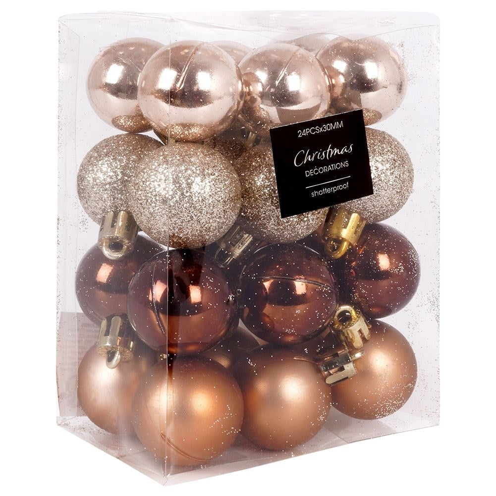 Set of 24 unbreakable Christmas tree balls in amber