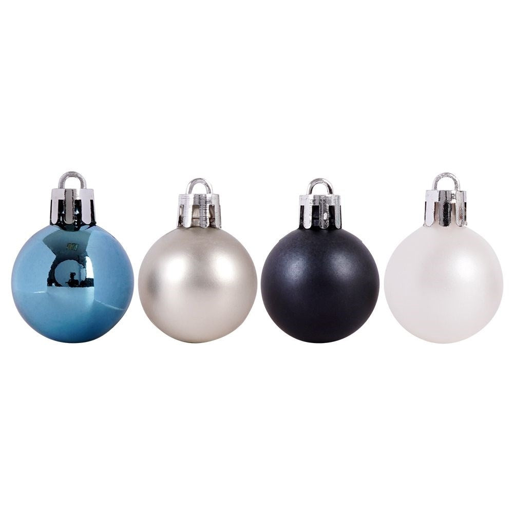 Set of 24 unbreakable Christmas tree balls: white, silver, blue, dark blue