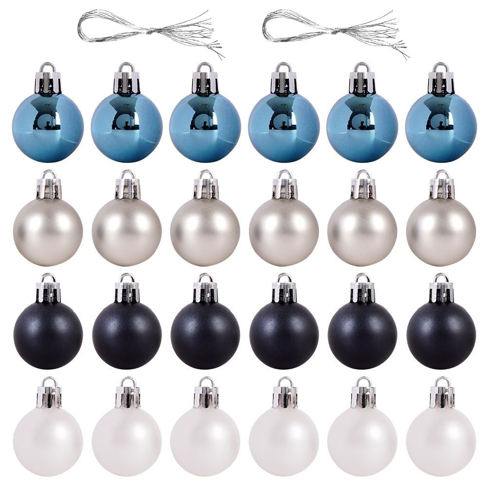 Set of 24 unbreakable Christmas tree balls: white, silver, blue, dark blue