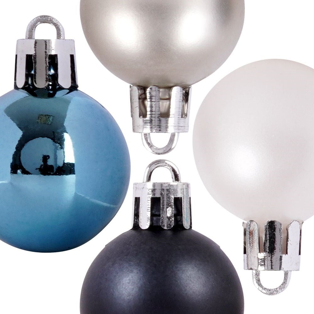 Set of 24 unbreakable Christmas tree balls: white, silver, blue, dark blue