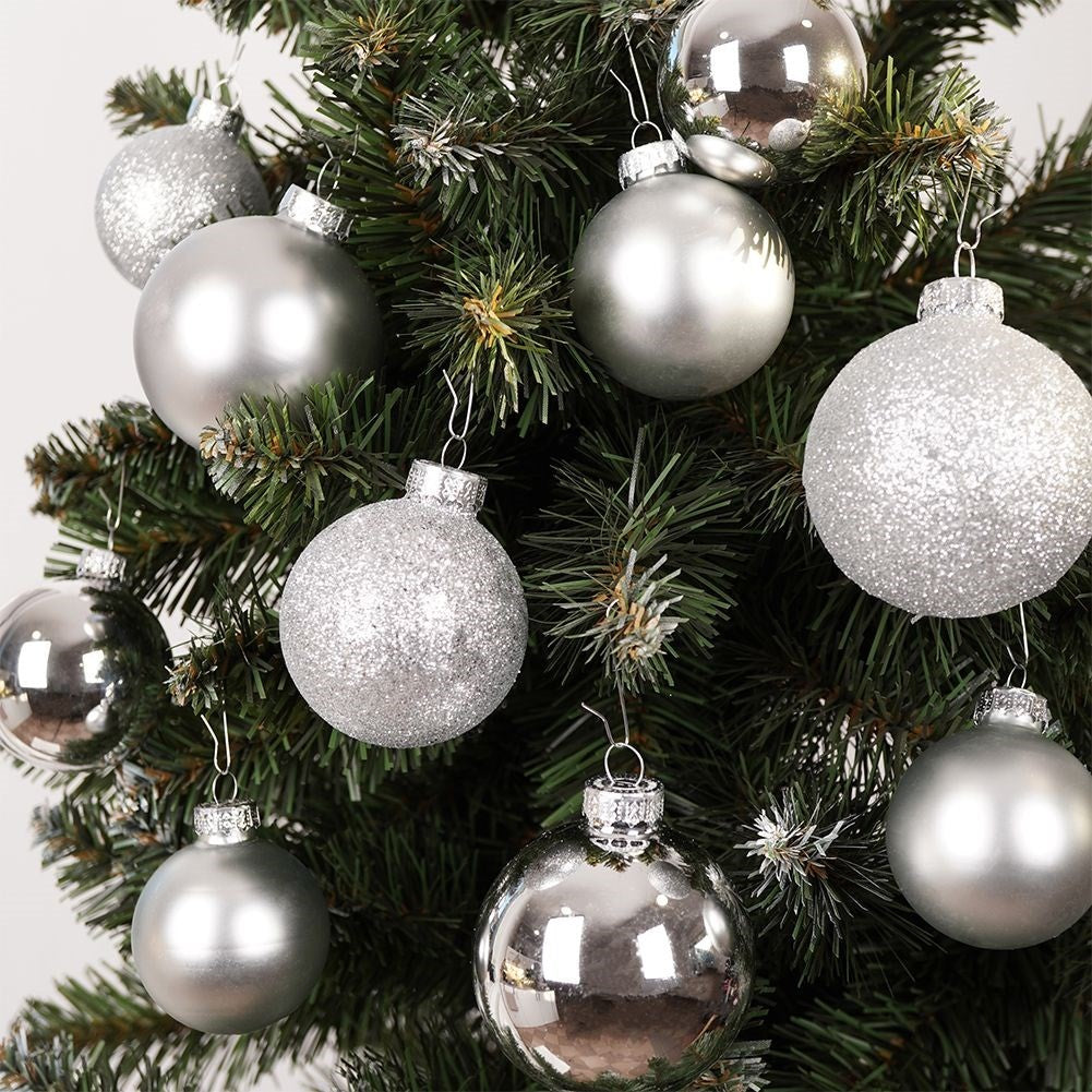 Set of 26 Christmas tree balls in glass - silver, matt & glittery