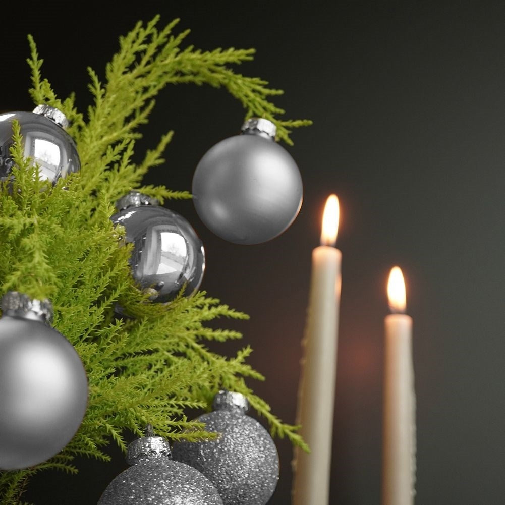 Set of 26 Christmas tree balls in glass - silver, matt & glittery