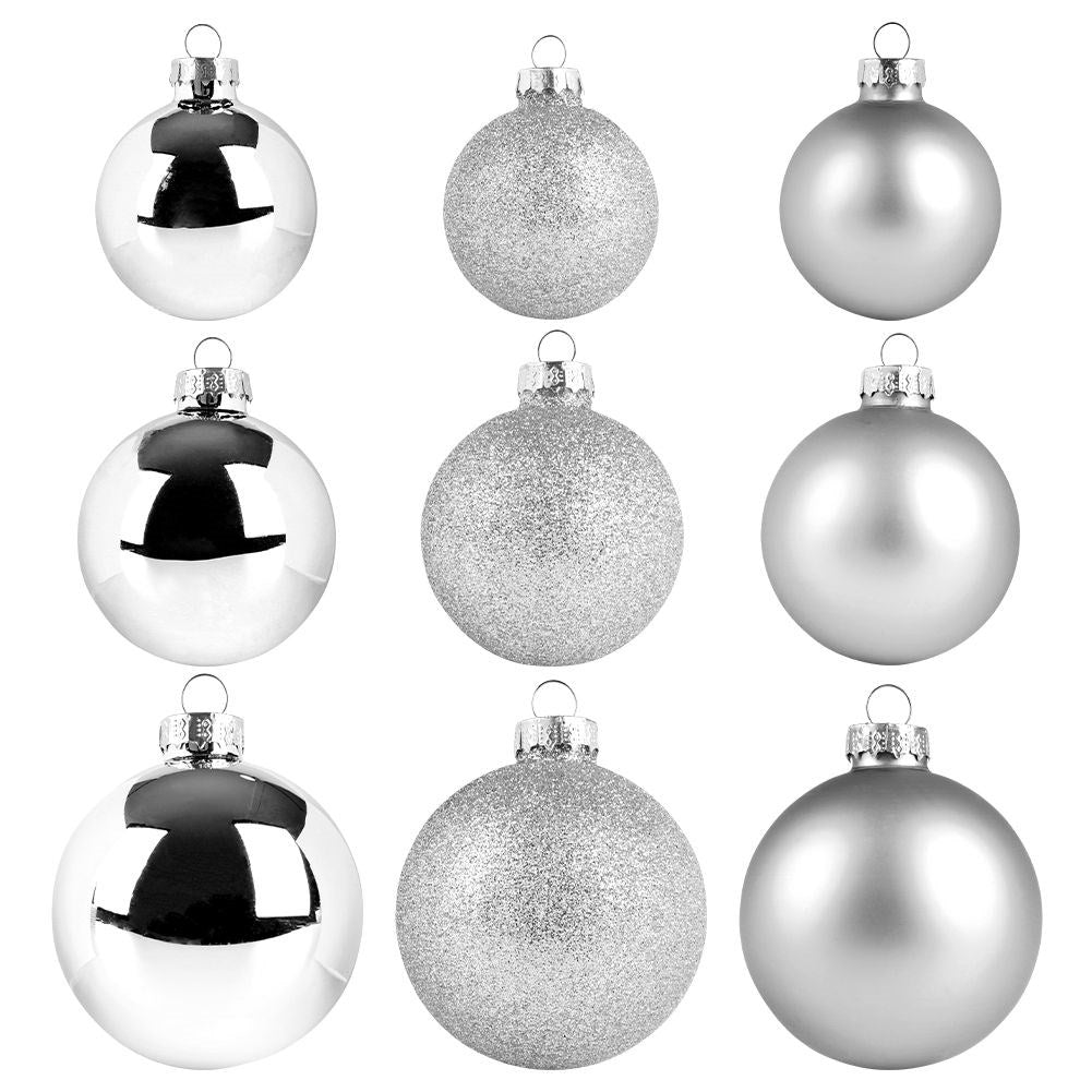 Set of 26 Christmas tree balls in glass - silver, matt & glittery