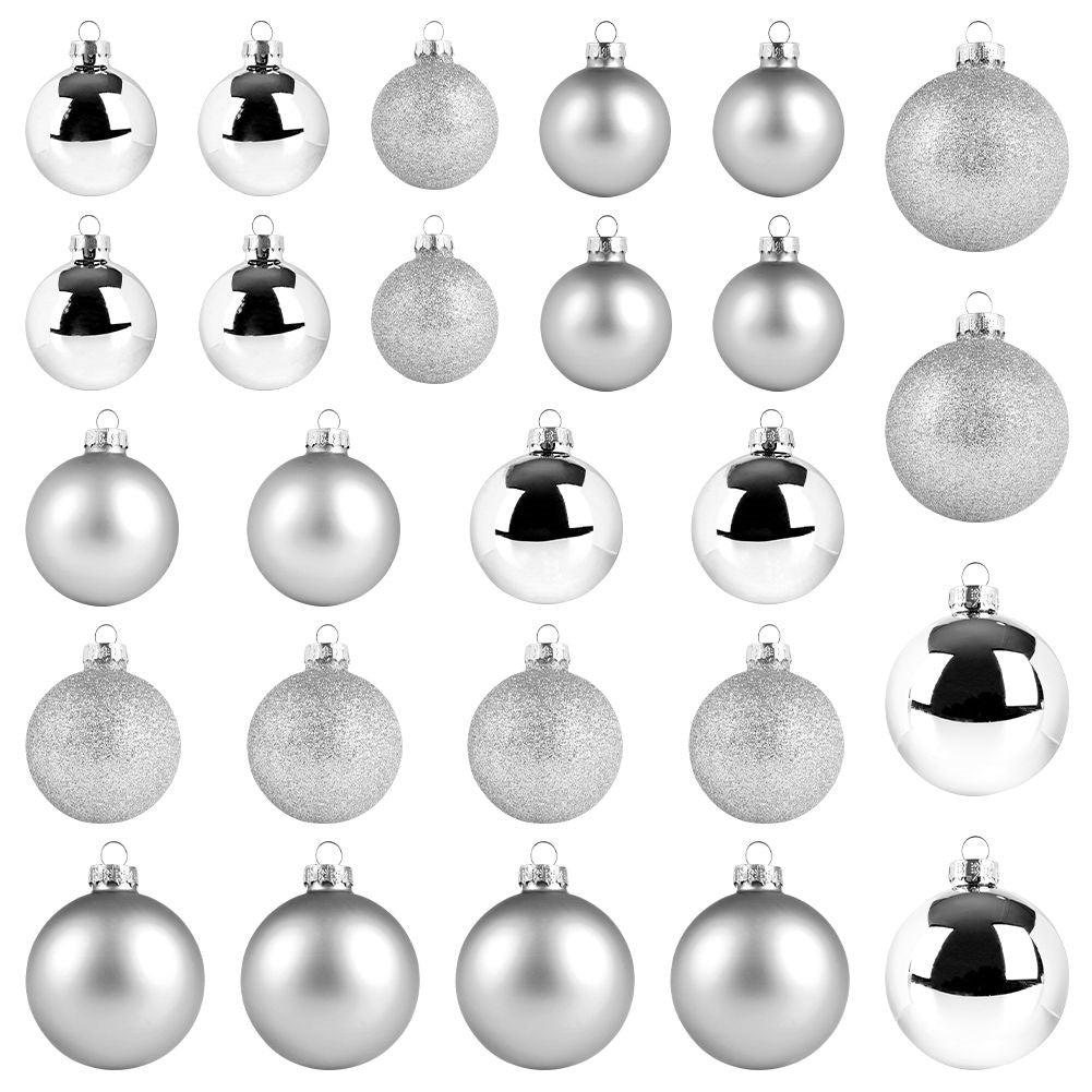 Set of 26 Christmas tree balls in glass - silver, matt & glittery