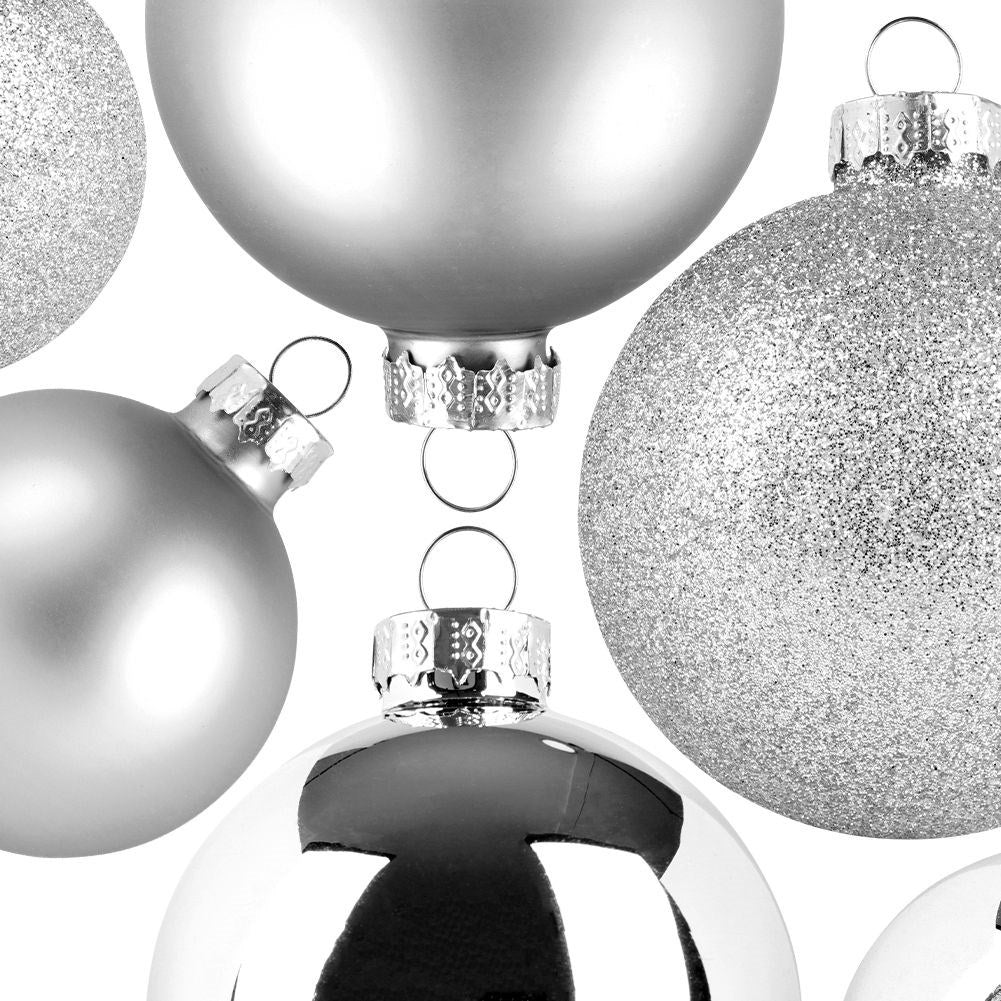 Set of 26 Christmas tree balls in glass - silver, matt & glittery